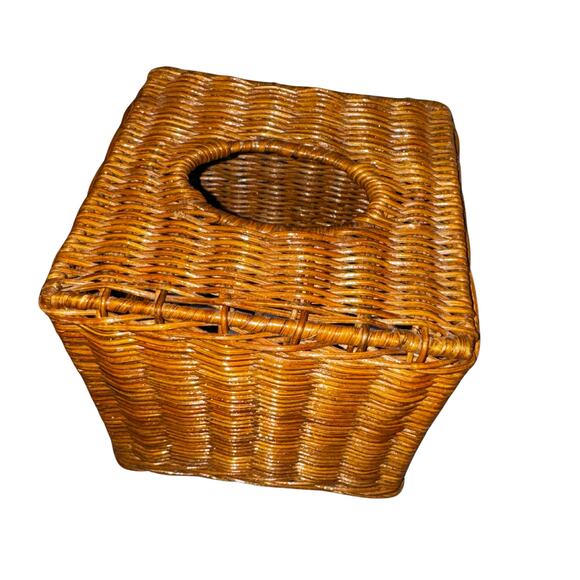 Vintage Square Wicker Tissue Box Cover – Boho Bathroom Rattan Holder 6” - Picture 1 of 7